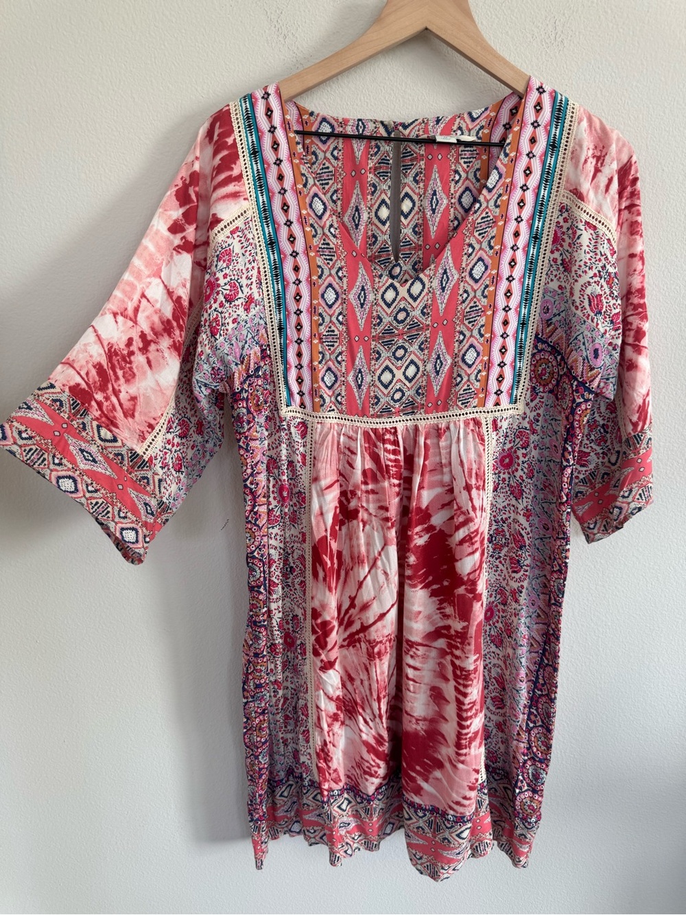 Sundance Boho Mixed Print Tie Dye Tunic Dress Medium